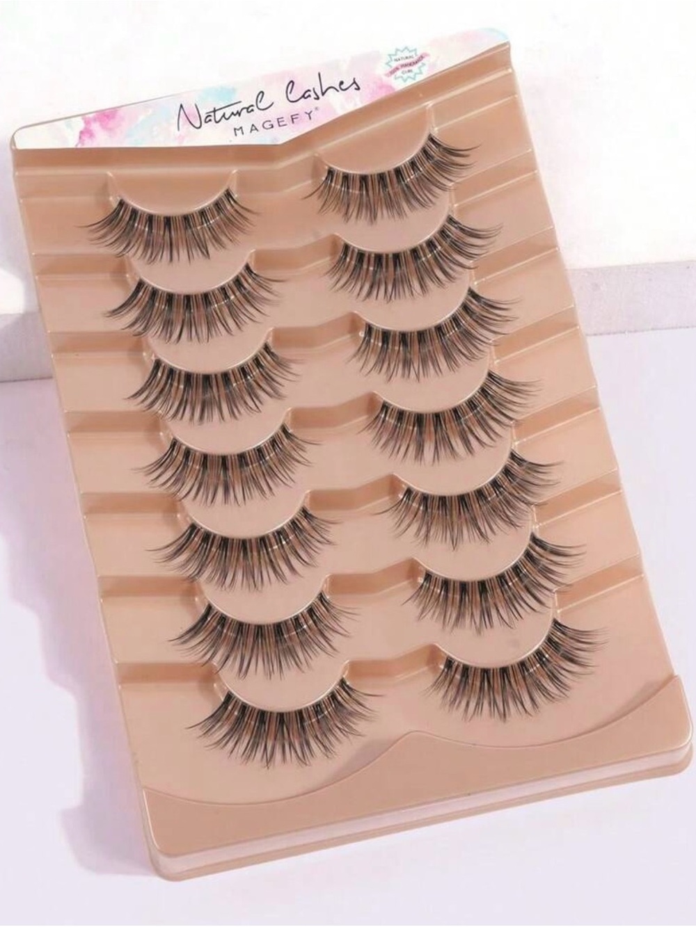 7 Pairs Of Natural Full False Eyelashes With Clear Stem